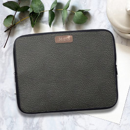 Faux zwart lederen look Monogram laptophoes Laptop Sleeve