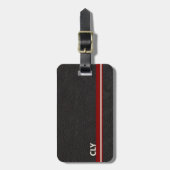 Faux zwart lederen monogram donkerrood bar bagagelabel (Voorkant verticaal)