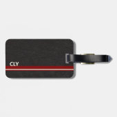 Faux zwart lederen monogram donkerrood bar bagagelabel (Achterkant horizontaal)