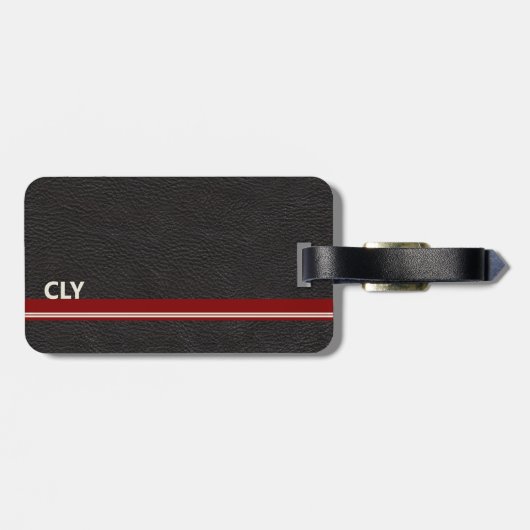 Faux zwart lederen monogram donkerrood bar bagagelabel (Achterkant horizontaal)