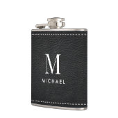 Faux zwart lederen monogram Initiaal & naam Heupfles (Links)