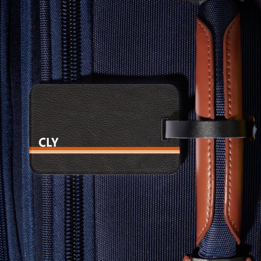 Faux zwart lederen monogram Sinaasappels bar Bagagelabel (Achterkant Insitu 2)