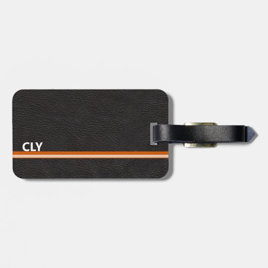 Faux zwart lederen monogram Sinaasappels bar Bagagelabel (Achterkant horizontaal)
