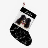 Faux Zwart Marmer Look Custom Pet Fotosjabloon Kleine Kerstsok (Voorkant (Hangend))