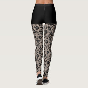 Faux Zwart Rozen Lace Fishnet en Korte Leggings