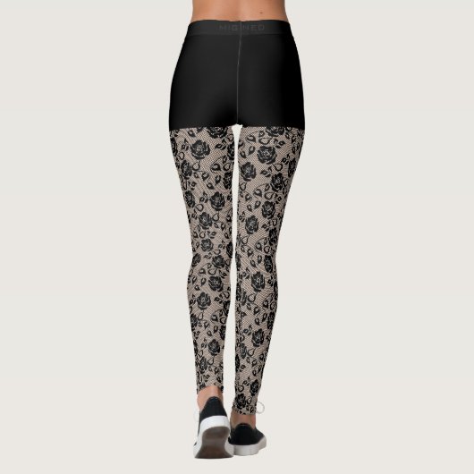 Faux Zwart Rozen Lace Fishnet en Korte Leggings (Achterkant)