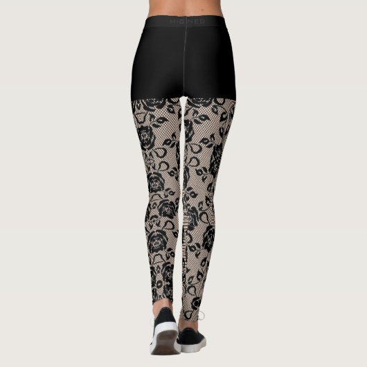 Faux Zwart Rozen Lace Fishnet en Shorts Leggings (Achterkant)