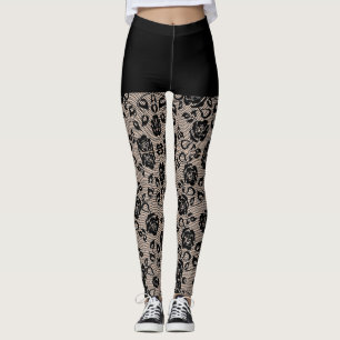 Faux Zwart Rozen Lace Fishnet en Shorts Leggings