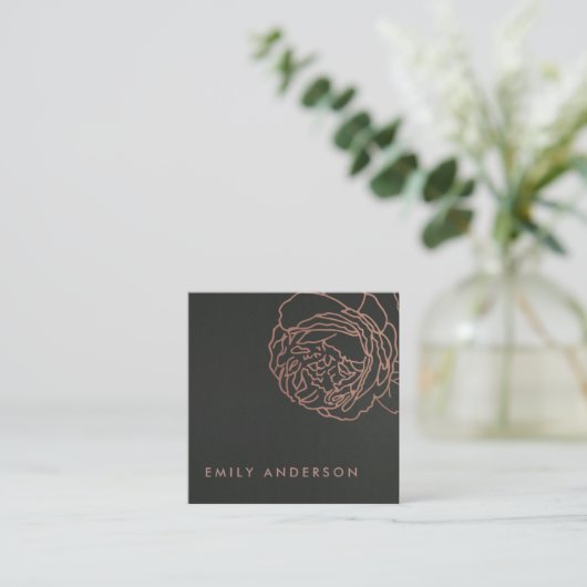 FAUX ZWART STAAL GRAY BLUSH PINK ROSE GOLD FLORAL VIERKANTE VISITEKAARTJE (Staand voorkant)