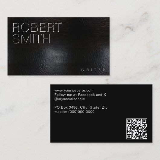 Faux Zwart Versleten Lederen Visitekaartje (Voorkant / Achterkant)