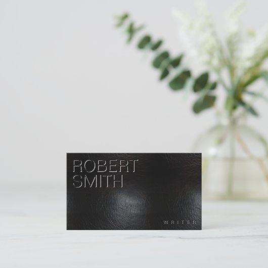 Faux Zwart Versleten Lederen Visitekaartje (Staand voorkant)