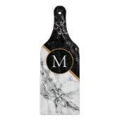 Faux Zwart Wit Marmer Monogram Snijplank (Voorkant)