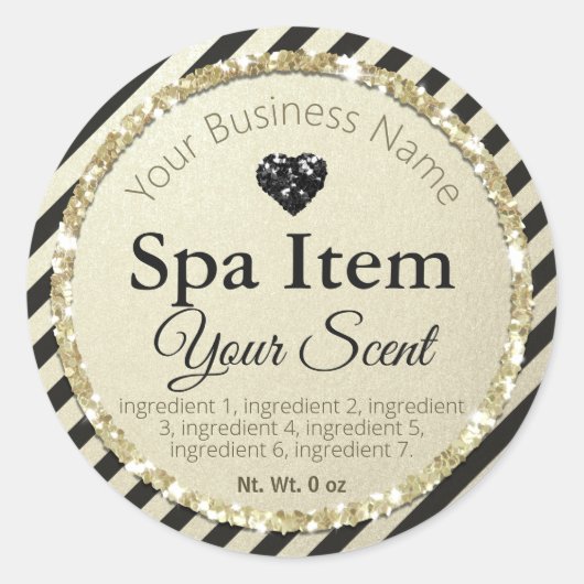 Faux Zwart Zilver Glitter Handgemaakte Spa Ronde Sticker (Voorkant)