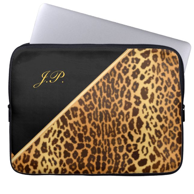 Faux zwarte en gouden laptophoezen laptop sleeve (Voorkant)