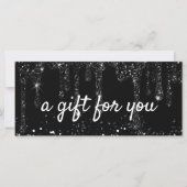 faux zwarte glitter druppelt cadeaubon (Voorkant)