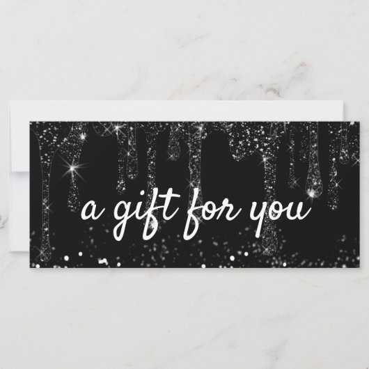 faux zwarte glitter druppelt cadeaubon (Voorkant)