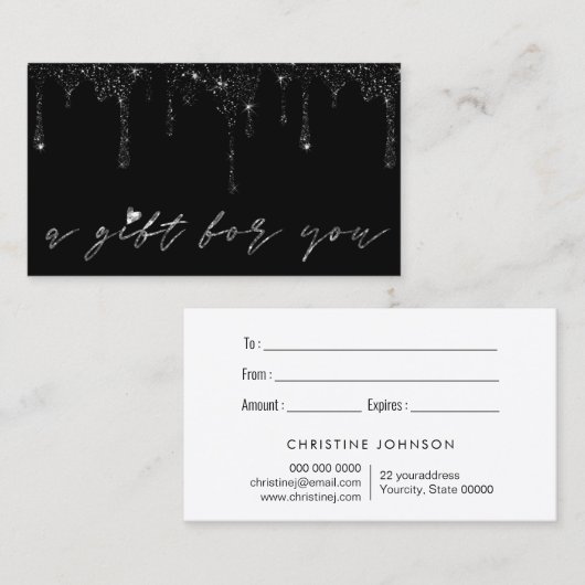 faux zwarte glitterdruppels visitekaartje (Voorkant / Achterkant)