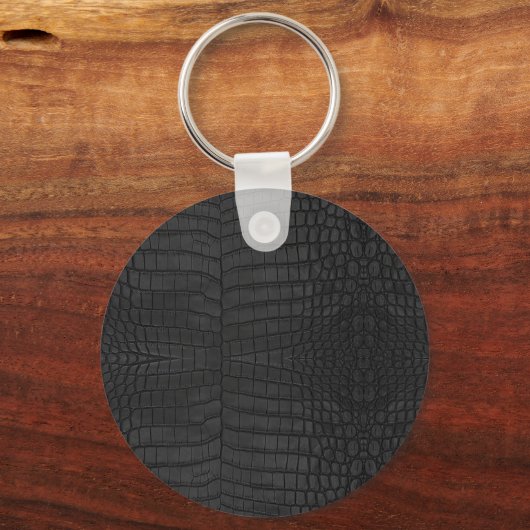 Faux zwarte krokodillederafdruk sleutelhanger (Voorkant)