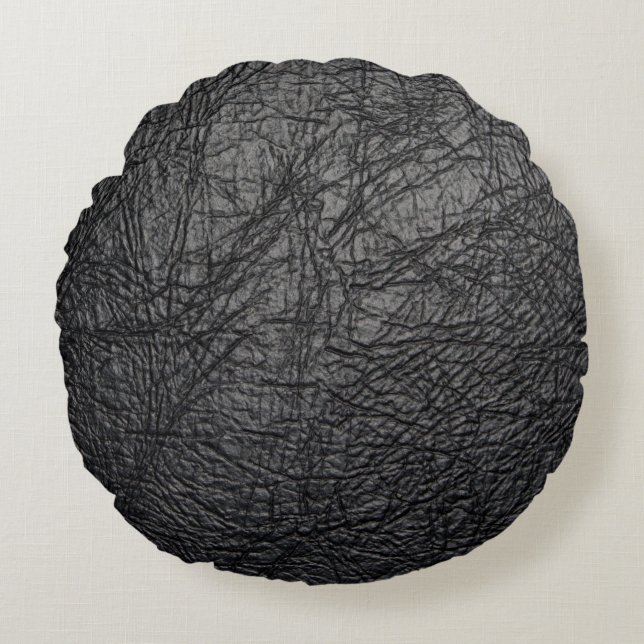 Faux zwarte lederen textuur rond kussen (Voorkant)