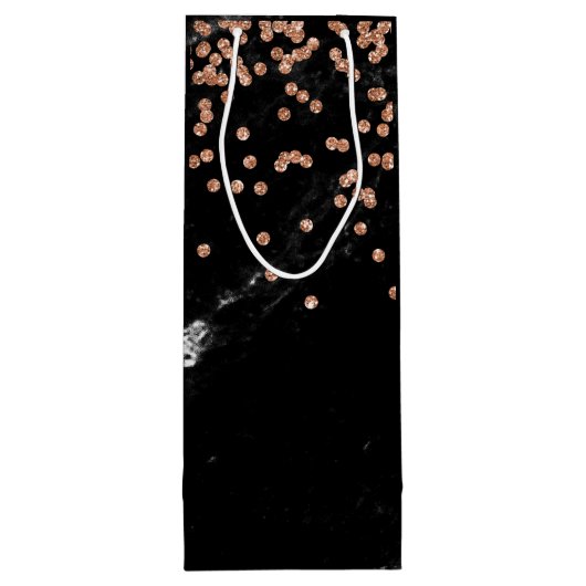 Faux zwarte marmer met Faux Roos Gold Confetti Wijn Cadeautas (Achterkant)