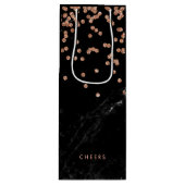 Faux zwarte marmer met Faux Roos Gold Confetti Wijn Cadeautas (Voorkant)