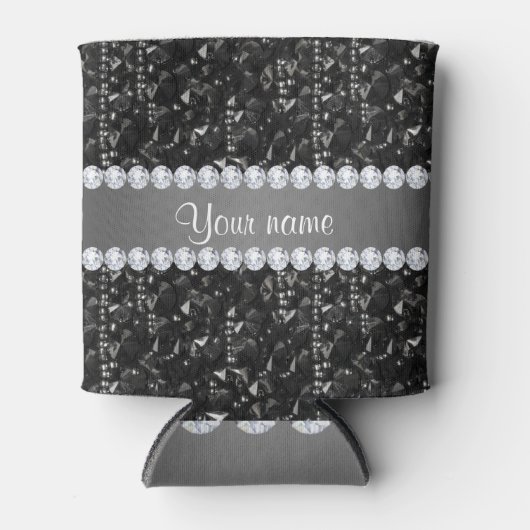 Faux zwarte pailletten en diamanten blikjeskoeler (Voorkant)
