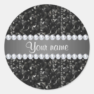 Faux zwarte pailletten en diamanten ronde sticker