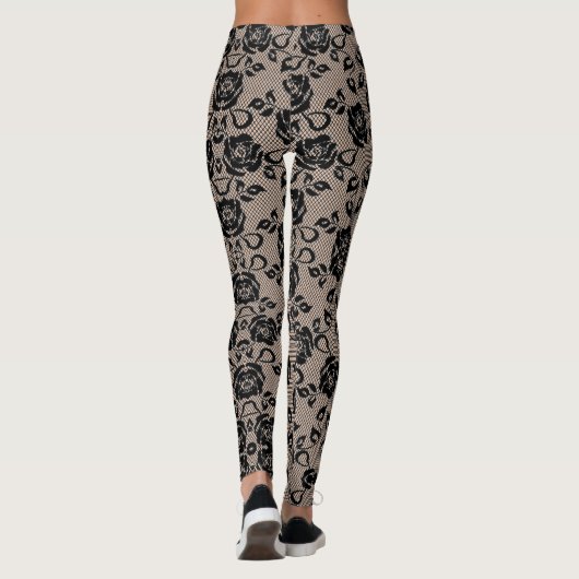 Faux zwarte Rozen Lace Fishnet Legging - Uw kleur (Achterkant)