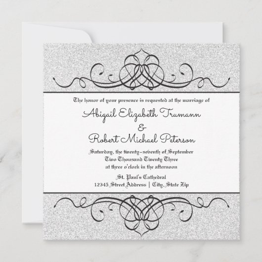 FauxGlitter Formele  Bloei-Bruiloft Uitnodigen Kaart (Voorkant)