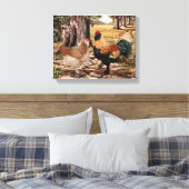 Faverolle Zalm Haan en Heen in bosrijke omgeving Canvas Afdruk (Insitu (Slaapkamer))