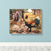 Faverolle Zalm Haan en Heen in bosrijke omgeving Canvas Afdruk (Insitu (Houten vloer))