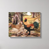 Faverolle Zalm Haan en Heen in bosrijke omgeving Canvas Afdruk (Voorkant)