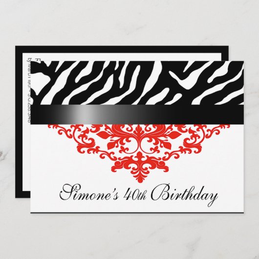 Favoloso Zebra Damask 40e Birthday Party Kaart (Voorkant / Achterkant)