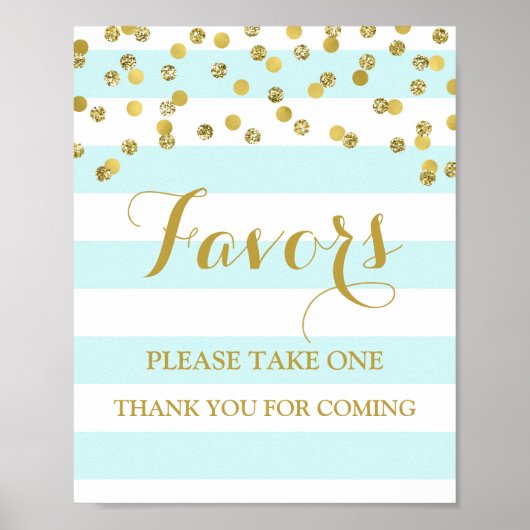 Favor Baby Shower Bord Blauwe Streep Gouden Confet Poster (Voorkant)