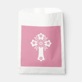 Favor Bags Floral Cross Christening Rose Pink Bedankzakje
