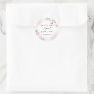 Favor Bedankt Roze Blush Roos Quinceanera Ronde Sticker