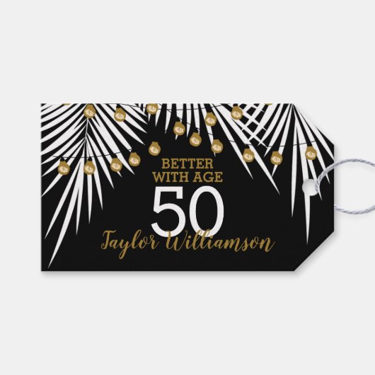 Favor Black and Gold Birthday Cadeaulabel (Voorkant (Horizontaal))
