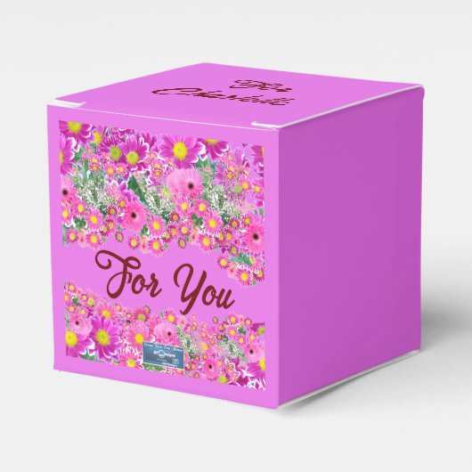 Favor Box Cube2 (roze bloemmix) RFPMDesigns©️2024 Bedankdoosjes (Voorkant Zijde)