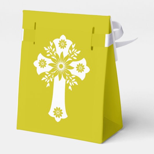 Favor Box Floral Cross Christening Yellow Bedankdoosjes (Achterkant)