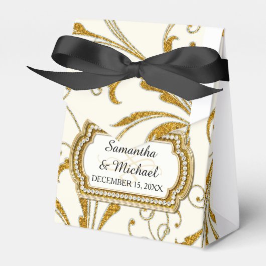 Favor Box Glam Old Hollywood Regency Black Stropda Bedankdoosjes (Voorkant Zijde)