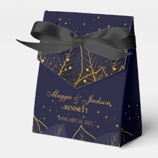 Favor Box met fijne blauw en gouden bladeren Bedankdoosjes