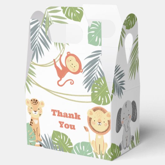 Favor Box voor 1e verjaardag met schattige dieren. Bedankdoosjes (Geopend)