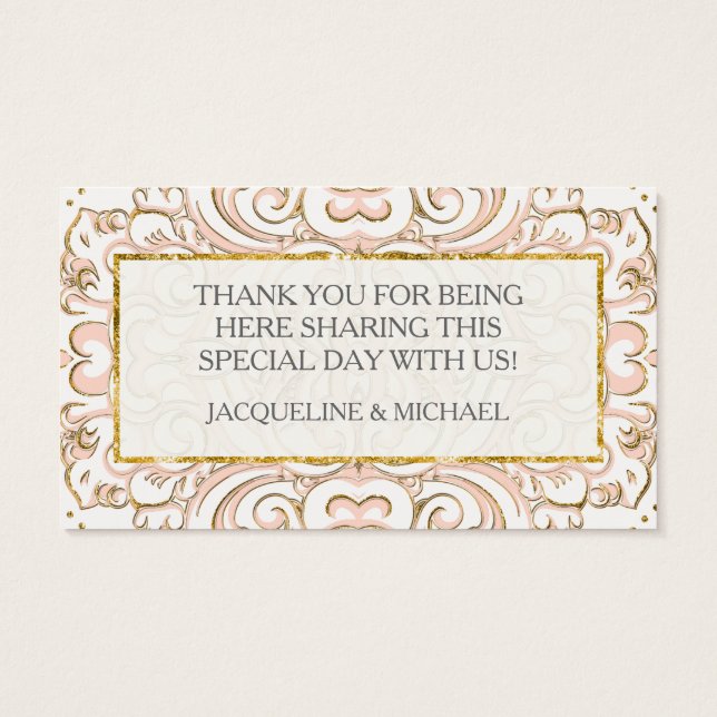Favor Cadeau Labels Damask Pattern Swirl Gold Visitekaartjes (Achterkant)