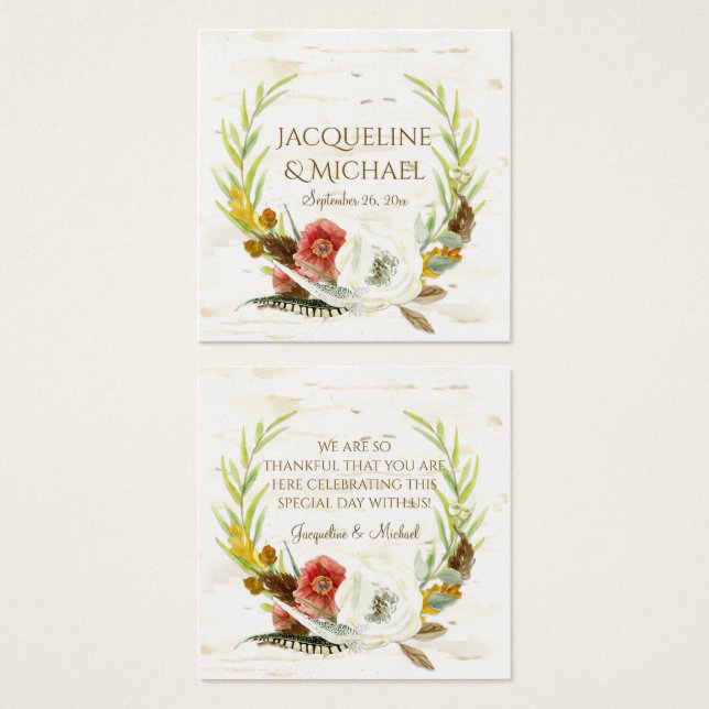 Favor Cadeau Labels Herfst Eikenblad Krans Bloemen Vierkante Visitekaartjes (Voorkant /achterkant)