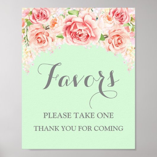 Favor cadeaus Baby Shower Bord Roze Waterverf Mint Poster (Voorkant)