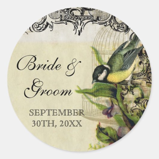 Favor Cadeauzegels Labels Geel Lied Vogelkooi Flor (Voorkant)