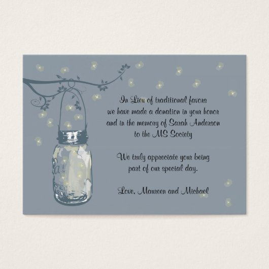 Favor Donatie Kaart Fireflies & Mason Jar (Voorkant)