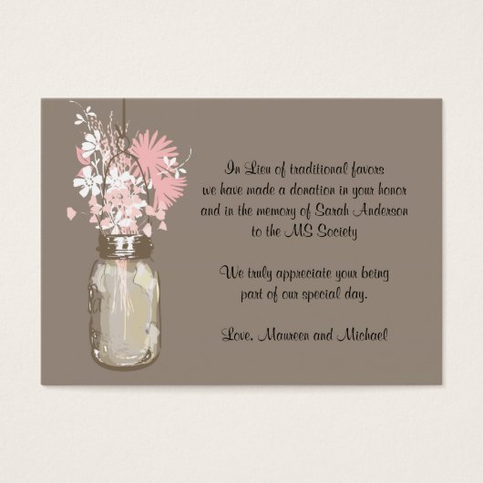 Favor Donatie Kaart Mason Jar Wildflowers (Voorkant)