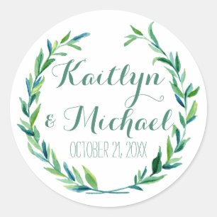 Favor Gift Bag Stickers Modern Laurel Wreath Leaf