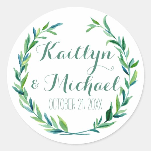 Favor Gift Bag Stickers Modern Laurel Wreath Leaf (Voorkant)